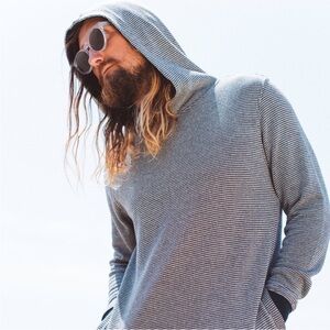 Banks Journal Borderline Fleece Navy Waffle Textured Hoodie Sweatshirt Cotton